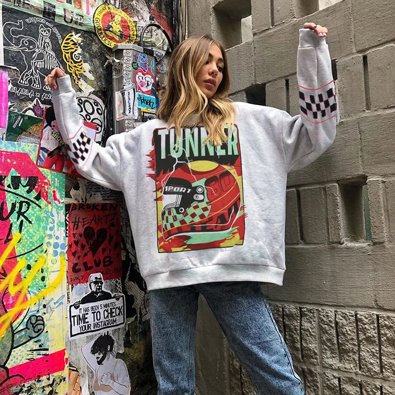 Женская толстовка в стиле Харадзюку Корейская зимняя одежда пуловер хип хоп с