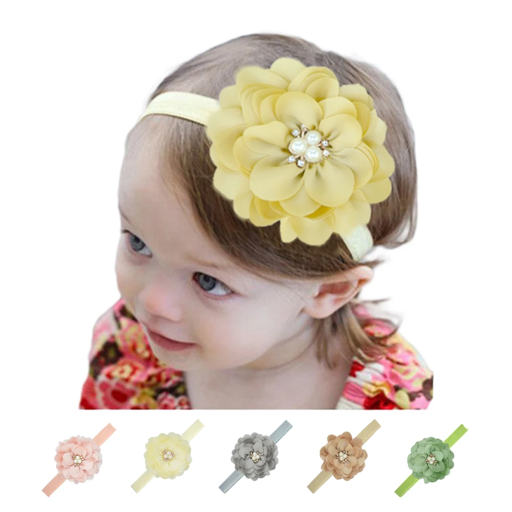 

16colors Baby Girl Pearl Artificial Flower Headband Hairband Elastic Hair Girl Cute Headwraps Kids Elastic Hair Accessories 1pcs