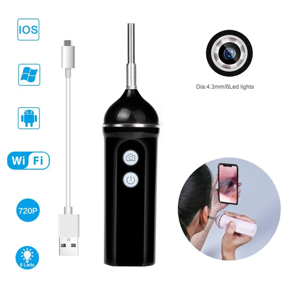 Dodosee 4.3mm Wireless Ear Endoscope Wifi Scope Camera USB Cleaning Tool 6 LED for IOS Android PC | Безопасность и защита