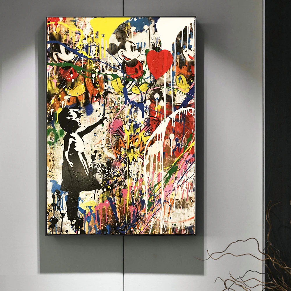 Девушка гонящая шары граффити Искусство Холст Плакаты и принты современное