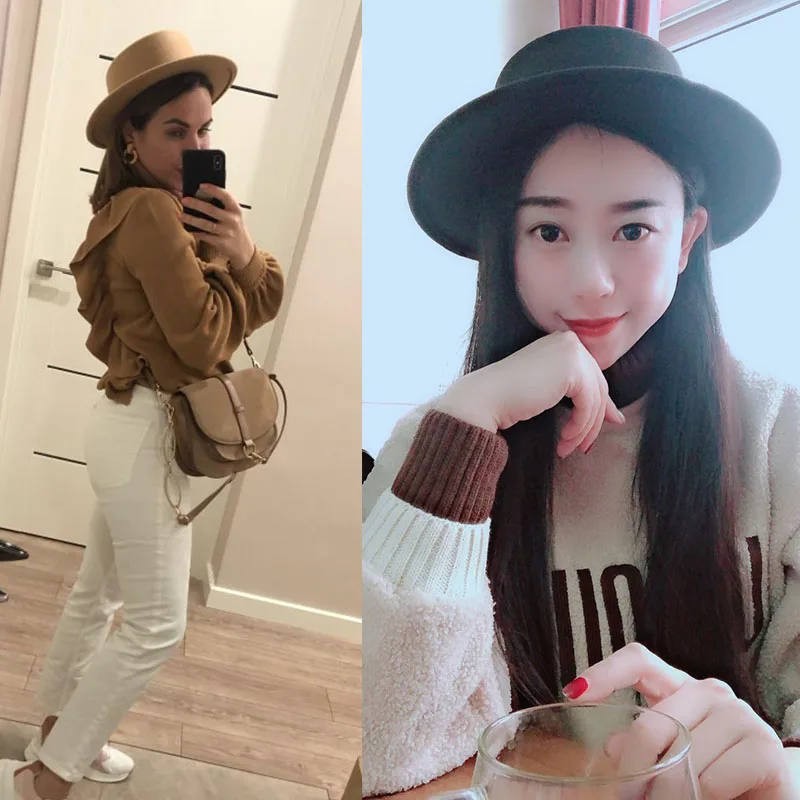 Дамская шляпа Федора для женщин 2020 зимняя Классическая однотонная фетровая с