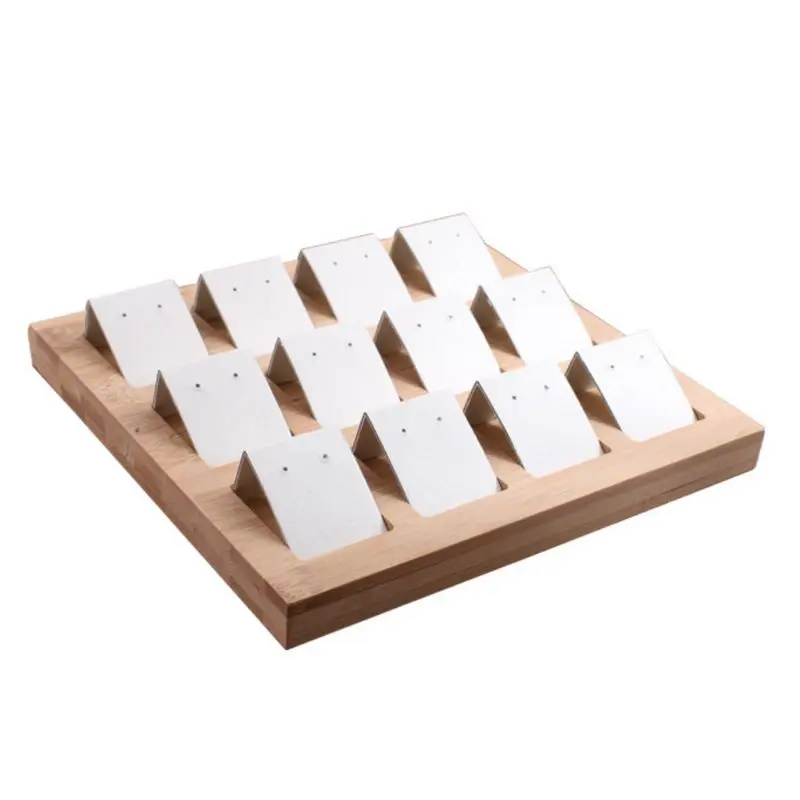 

Bamboo Leather Jewelry Display Tray Earring Show Holder Stud Earring Organizer X7JB