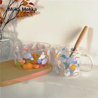 cartoon glass cup cute breakfast mlik coffe cup household couple water cup ducks printed pattern drinkware