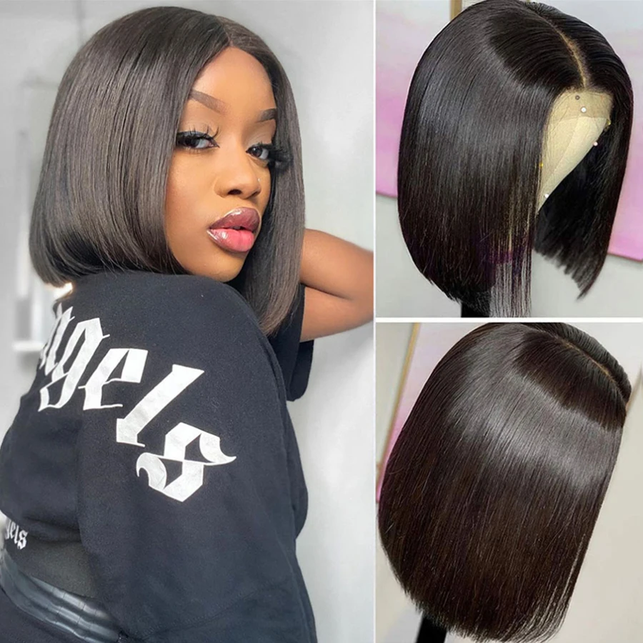 Highlight Brown Wig Short Bob Lace Front Human Hair Wigs Straight Brazilian For Women Remy Closure Frontal Ms love | Шиньоны и парики