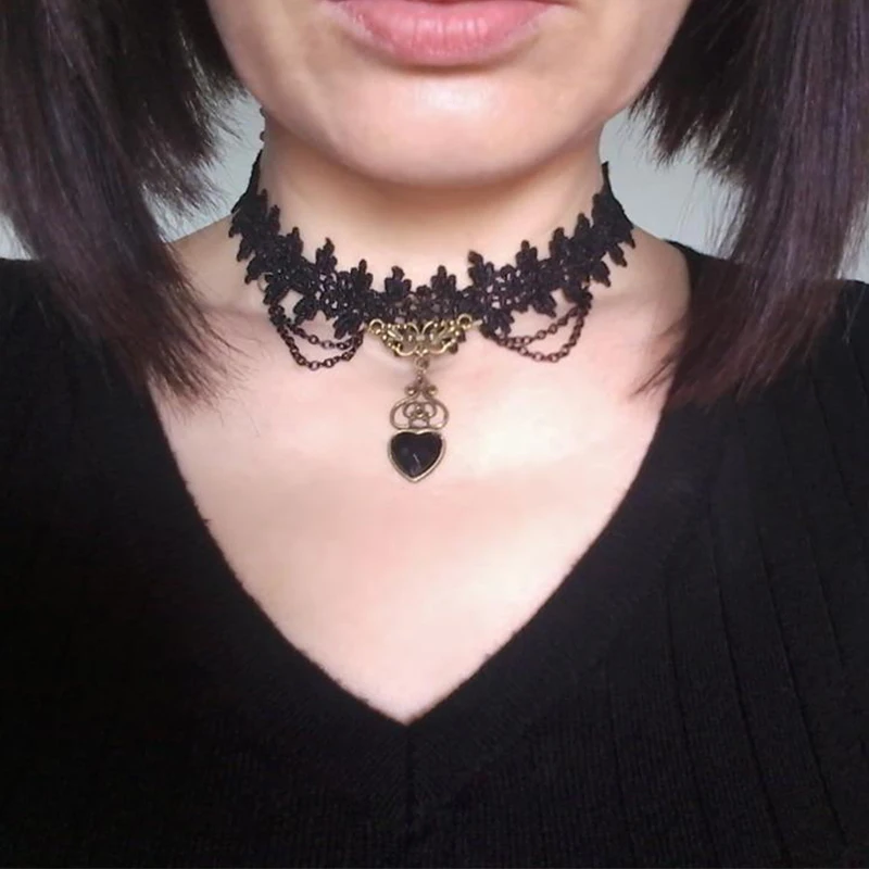 Женское колье чокер с черным кружевом в викторианском стиле|steampunk jewelry|neck choker