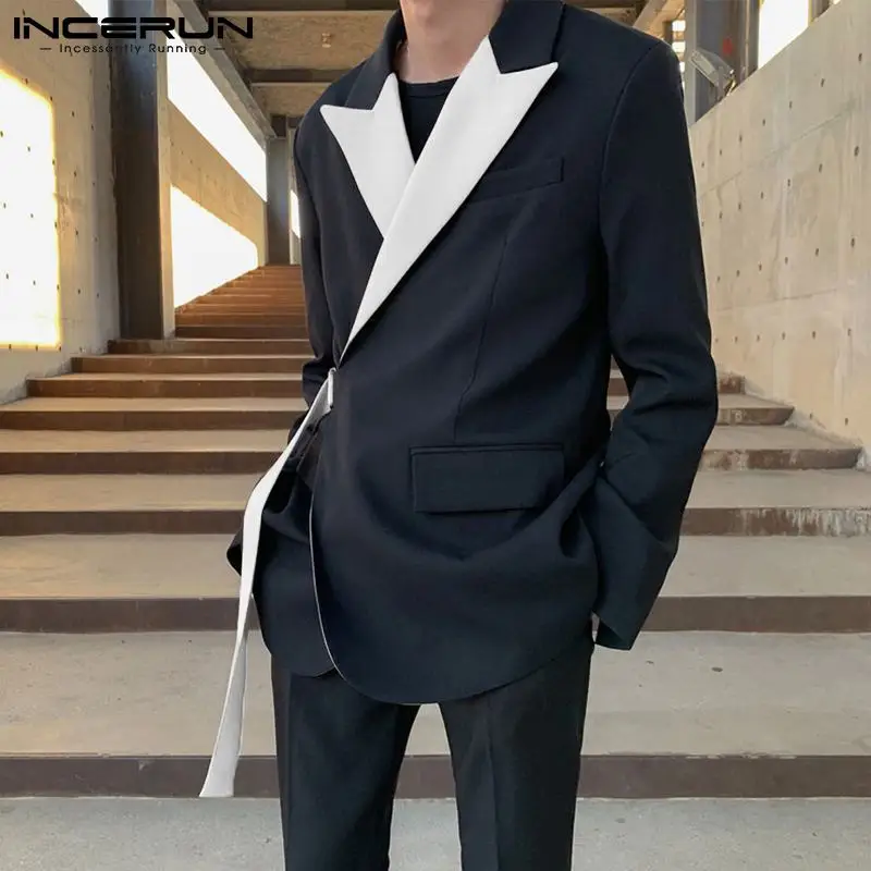 

Stylish New Men's Suits Stitching Color Fashionable Party Nightclub Long-sleeved All-match Simple Blazer S-5XL INCERUN Tops 2021