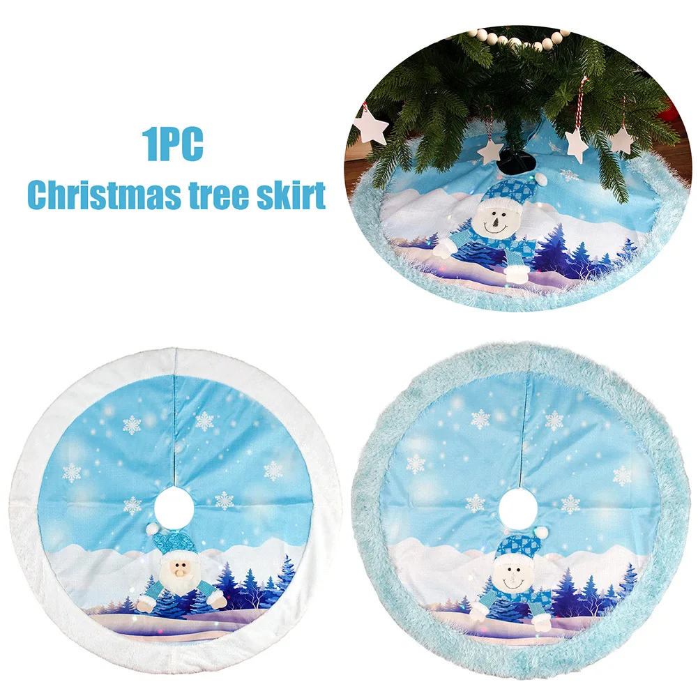 

With LED Light Ornament Gift DIY Christmas Tree Skirt Party 108cm Reusable Carpet Soft Home Decoration Round Blanket
