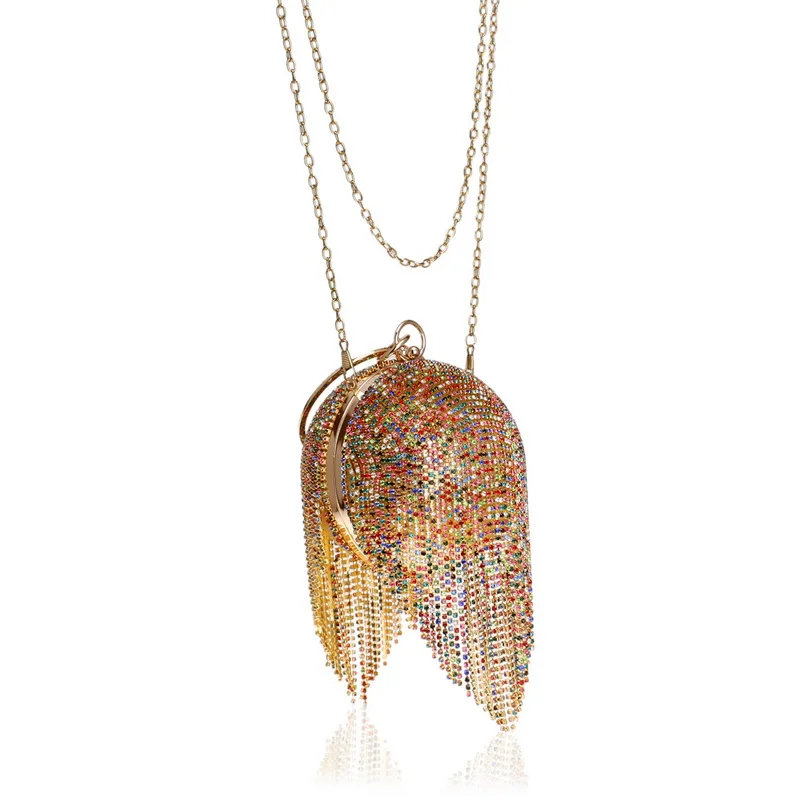 Дизайнерские Стразы с бахромой и бриллиантами вечерние сумки круглой ручкой