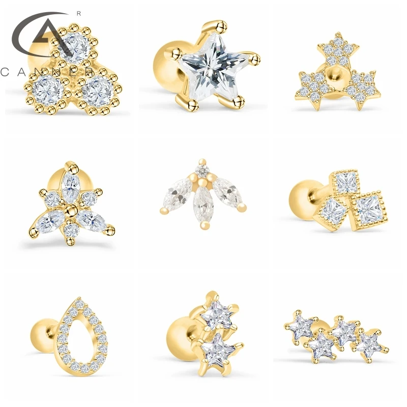 

CANNER Zircon Silver Piercing Earrings for Women Real 925 Sterling Plata Stud Ear Ring Small Delicate Pendientes for Friend Gift