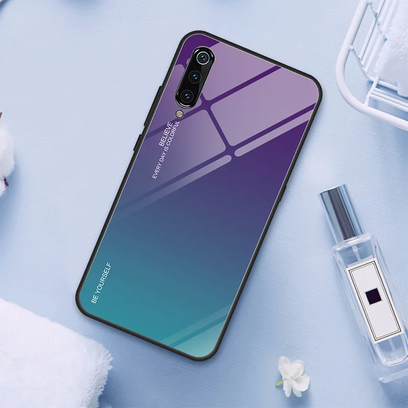 03 Градиентный чехол из закаленного стекла для Redmi Note 7, разноцветный чехол с радугой для телефона Xiaomi Redmi K20 Pro 6 5 Plus 6A Shell - Цвет: 03