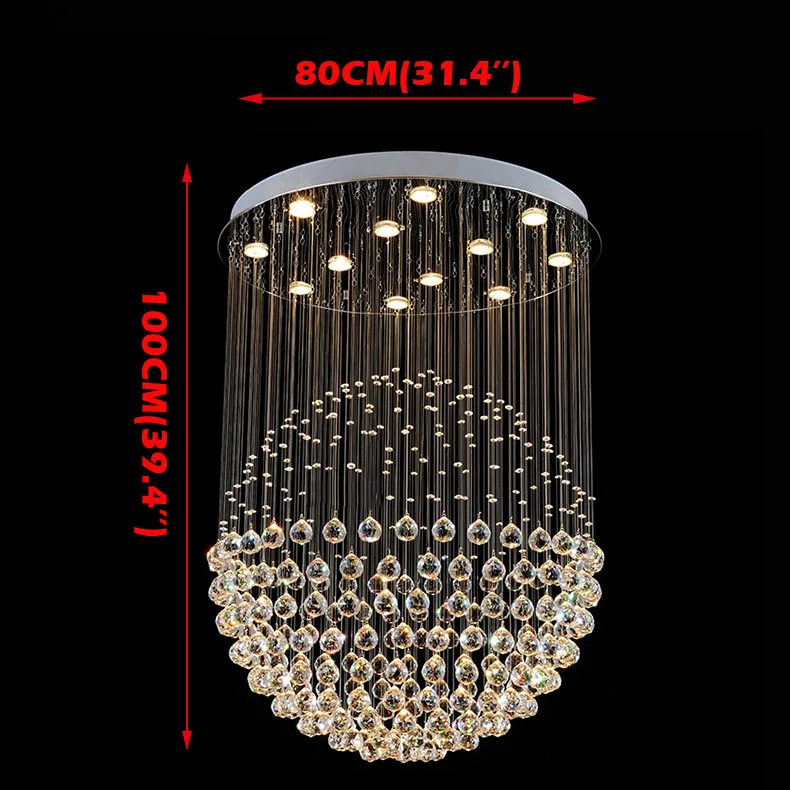 D80CM H100CM 12Bulb Круглая Люстра для гостиной, спальни, лестничная люстра, Подвесная лампа K9, кристалл, роскошный дизайн, хрустальный шар, люстра, освещение - Цвет абажура: D80CM H100CM 12Bulb