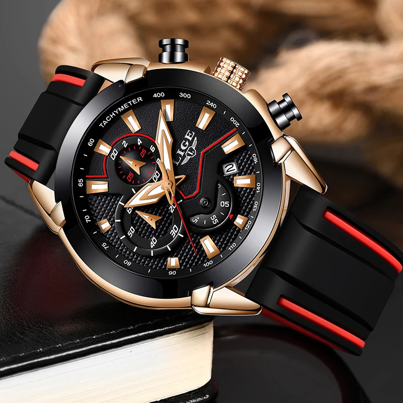 Часы наручные мужские с силиконовым ремешком водонепроницаемые кварцевые