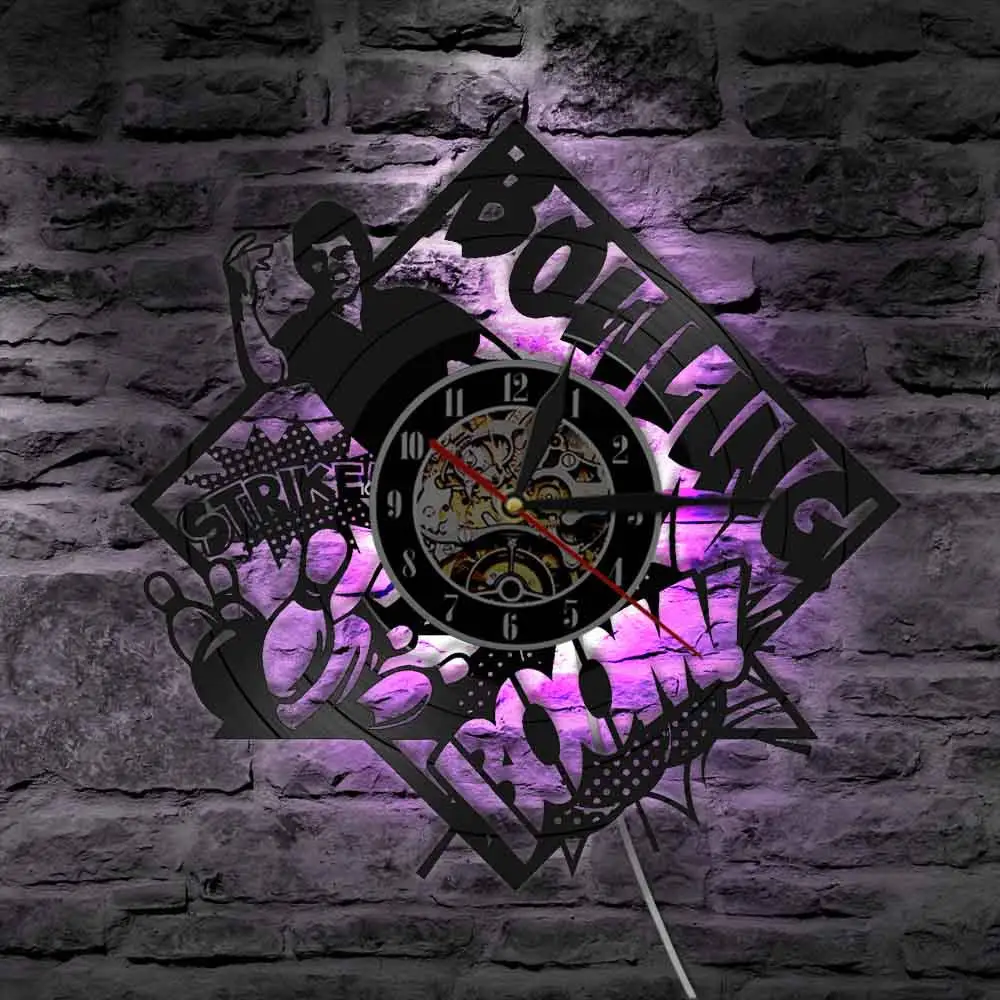 Боулинг Декор клуб настенные часы Боулер Страйк игрок в боулинг Винтаж виниловая