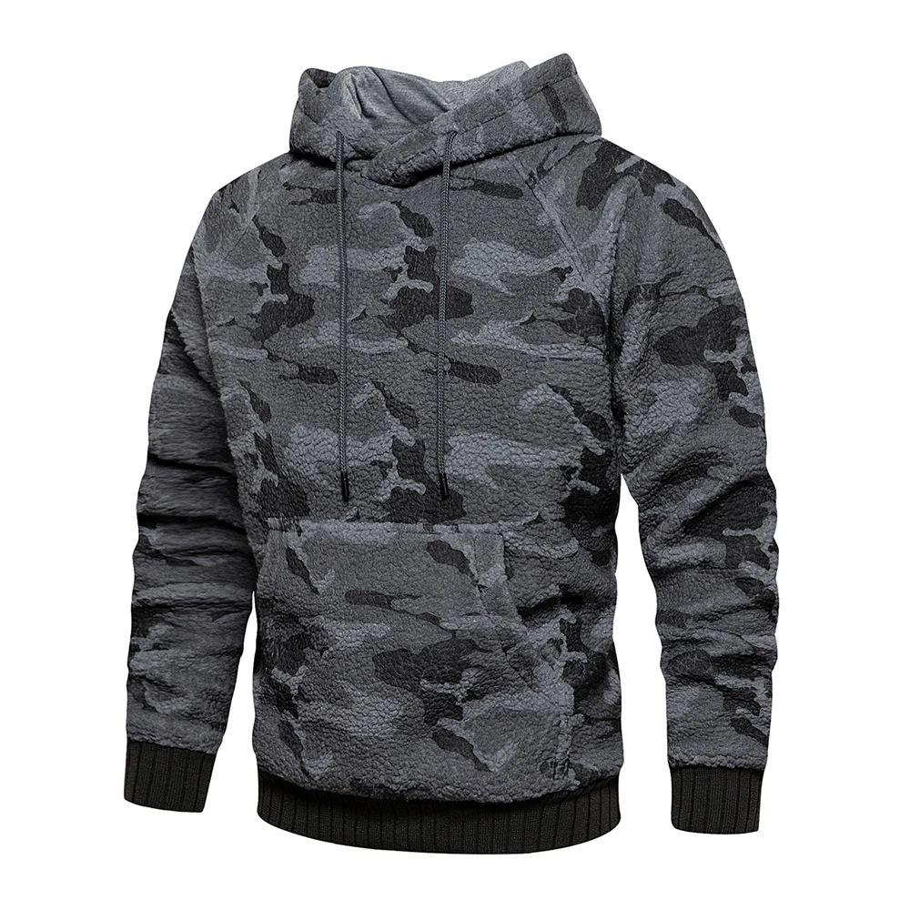 

Youth's Lamb Wool Camouflage Sweatshirt Trendy Loose Hoodies Casual Hooded Pullover Coat with Big Pocket