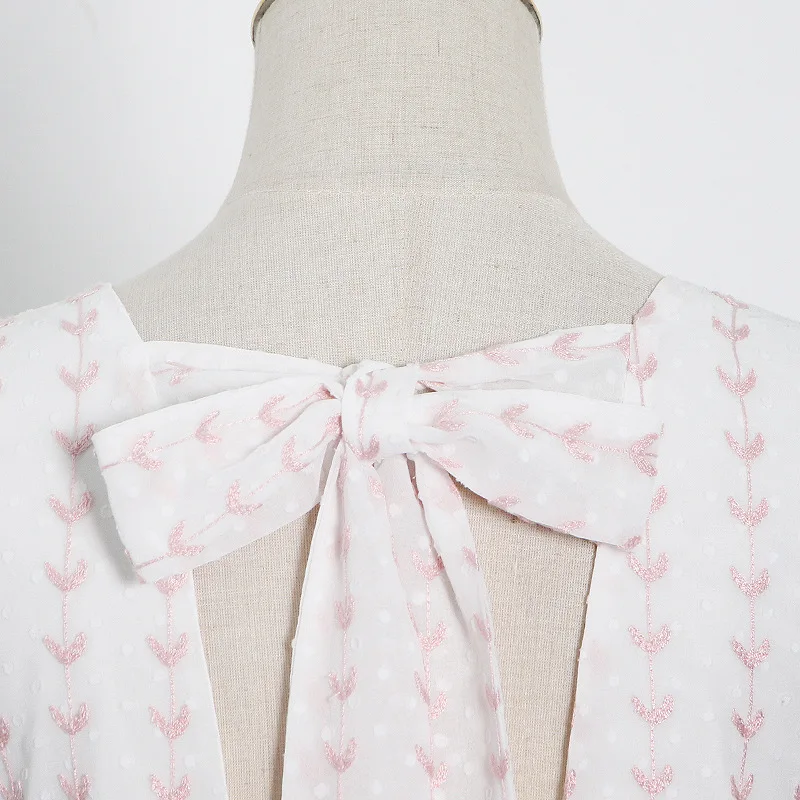 

Spring and Summer New 2021 Sexy Deep V-neck Pink Polka Dots High Waist Temperament Slimming Patchwork Chiffon Big Swing Dress