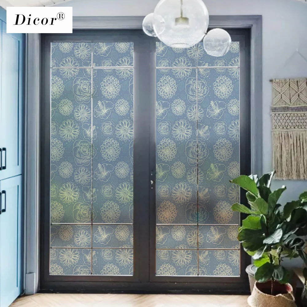Темно синий европейский стиль окно Fim цветы витражные стекла стикер матовый