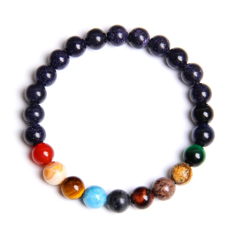 

Natural Blue Sandstone Bracelet Energy Bracelet Universe Nine Planets Bracelet