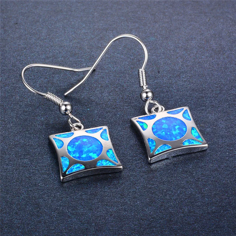 Милые женские большие квадратные Висячие серьги Бохо синие белые огненные