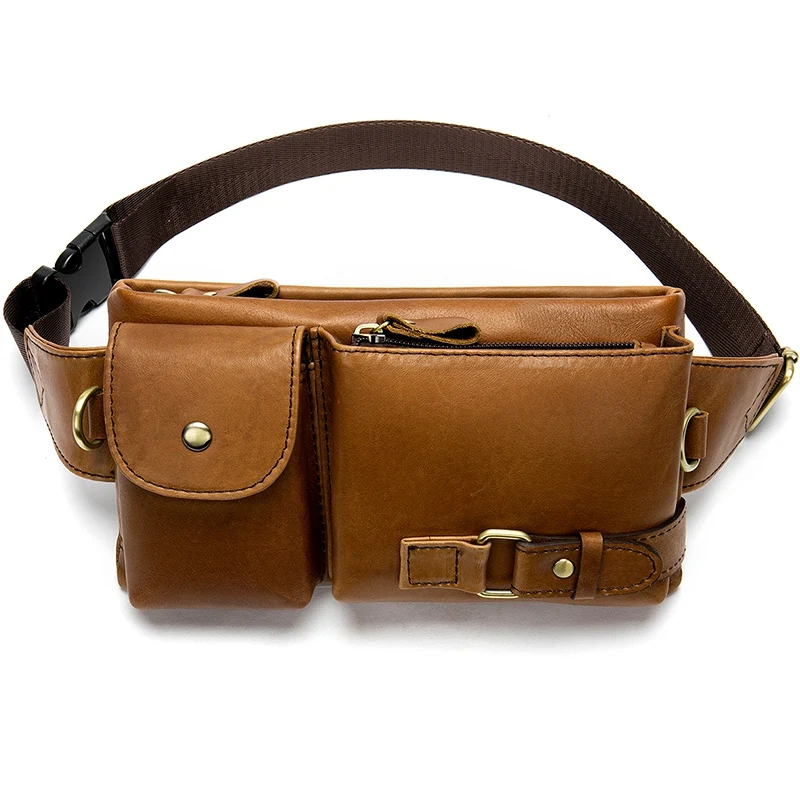 

New Men Brand Casual Waist Pack Male Bag Genuine Leather Shoulder Luxury Fanny Packs Men Belt Bag Pouch For Money Phone 9080
