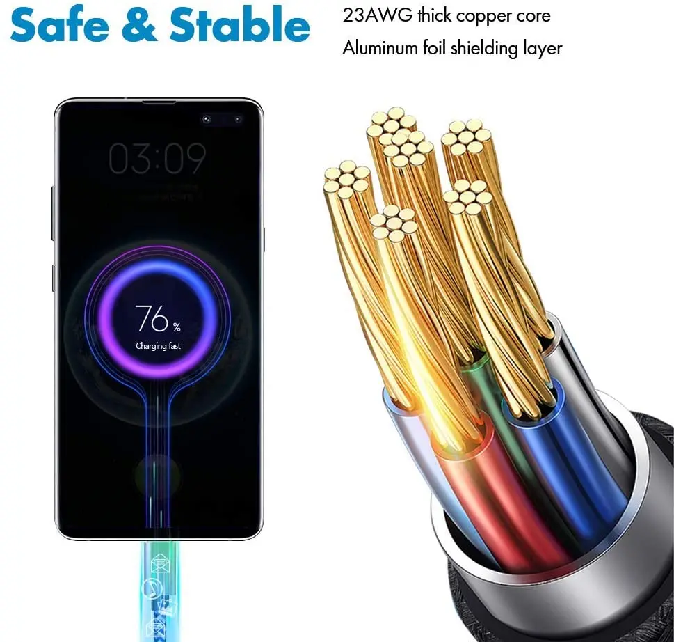 10 футов USB C зарядный кабель нейлоновый Плетеный длинный типа для Samsung Galaxy S9 S10 S8 Plus