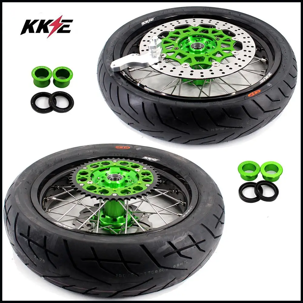 KKE 3,5/5,0 SUPERMOTO набор колес для KAWASAKI KX250F KX450F 06-18 Зеленый 320 мм диск CST шины