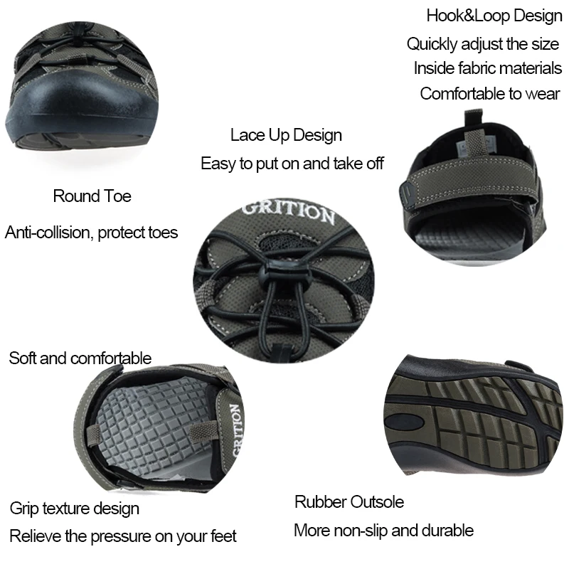 GRITION/Летняя обувь пляжные Мужские сандалии с закрытым носком Качественная