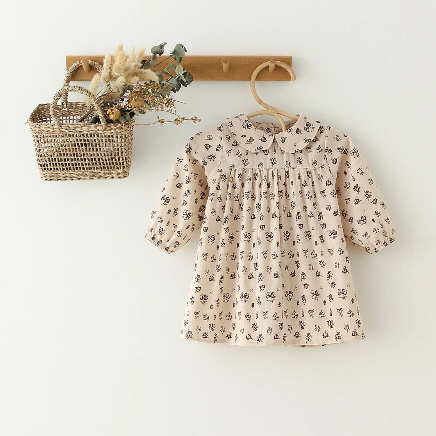 Vintage Floral Girls Dress Spring Kids Long Sleeve Linen Cotton Dresses Baby Princess Party Clothes Birthday | Детская одежда и