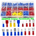 660 шт. AWG мужской и женский Spade кольцо обжимной стыковой соединения клеммы Электрический кабель провода разъемы Ассортимент Комплект водонепроницаемый