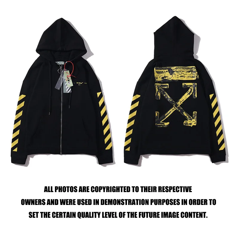 

2021 new fashion brand off white oil painting yellow stripe arrow sweater, pure cotton, Unisex