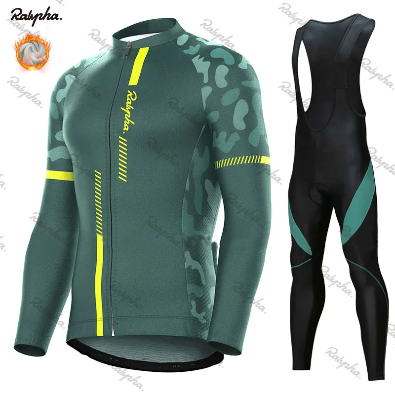 

Ralvpha Men Long Sleeve Winter Cycling Clothing MTB Ropa Ciclismo Hombre Triathlon Thermal Fleece Cycling Jersey Bib Pants Set