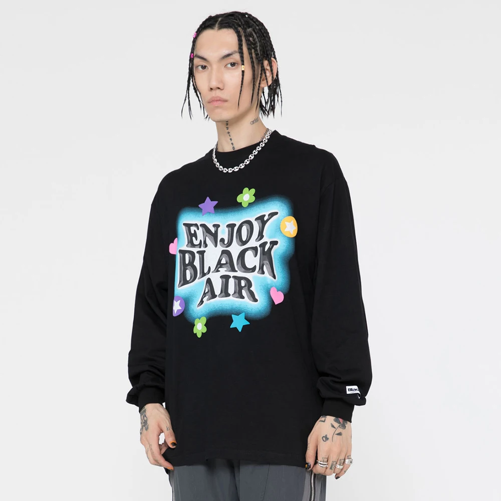 

Men Hip Hop Sweatshirt Harajuku T Shirt Vintage Foam Print BLACKAIR Cotton Pullover Streetwear Womens Sweatshirt Unisex Tops