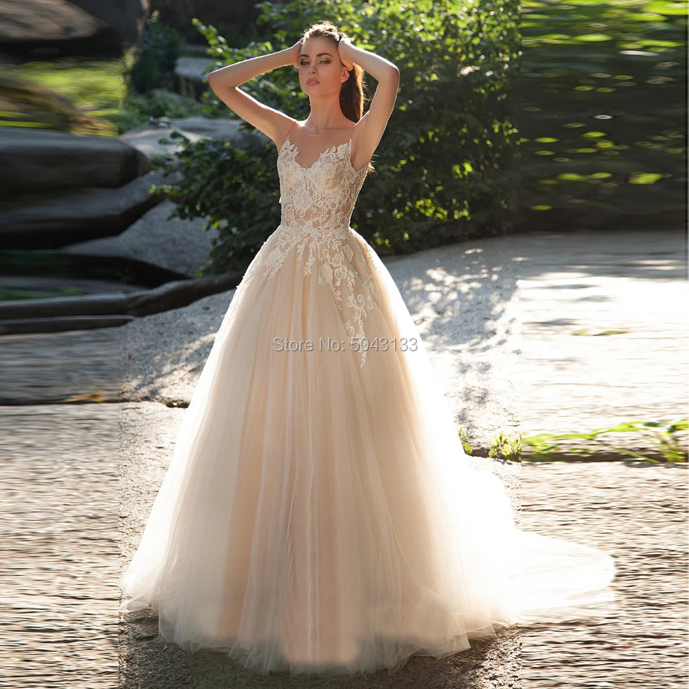 Шикарные Свадебные Платья с кружевной аппликацией трапециевидной формы из тюля