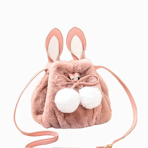 

2019 winter fashion Cute Cartoon shoulder bucket bag women fashion Pompon Ball plush Rabbit crossbody bag bolsas feminina