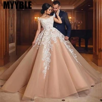 myyble vintage ball gown wedding dresses 2021 champange off shoulder lace up back turkey bridal gown train vestidos de noiva