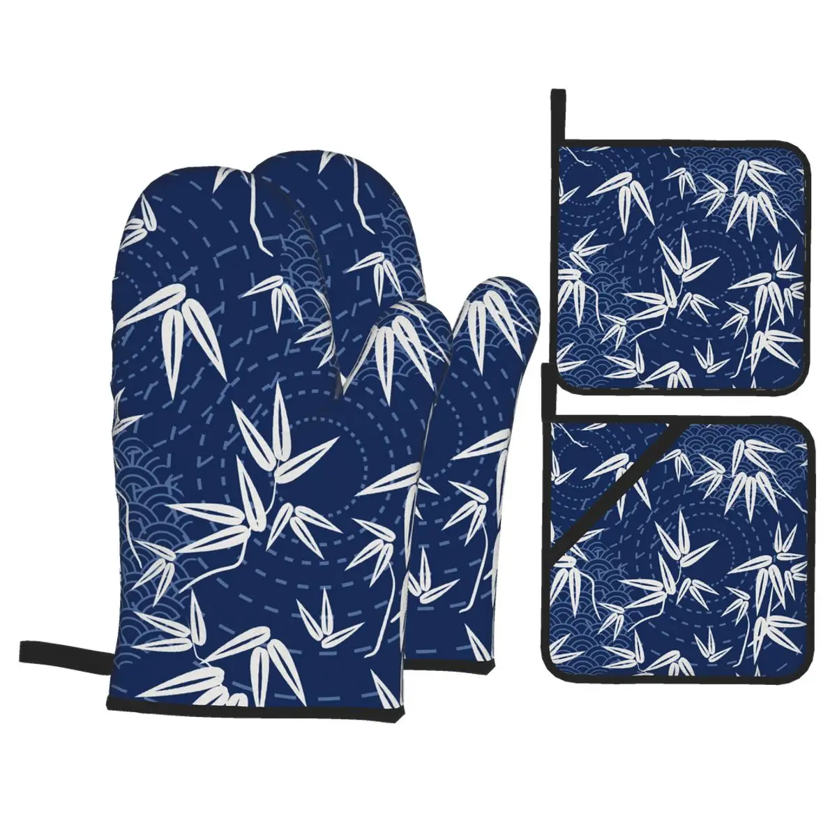 

4 шт. Кухня перчатки изоляционная прокладка в японском и бамбуковыми дужками платье для девочек синего цвета с Пособия по кулинарии микрово...