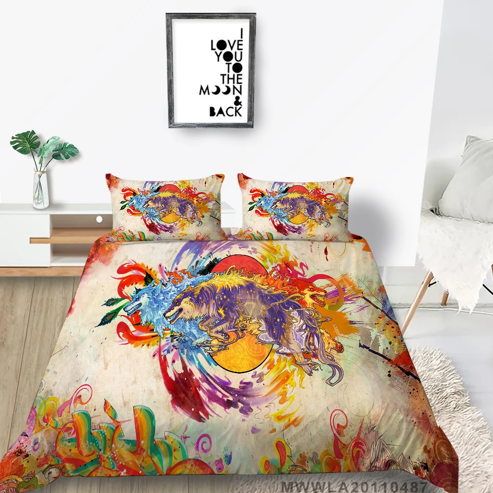 

3D Cartoon Wolf Bedding Set King Size Duvet Cover Luxury for Kids Adult Bedroom Decoration 2/3 Pcs Dropship Hotsale