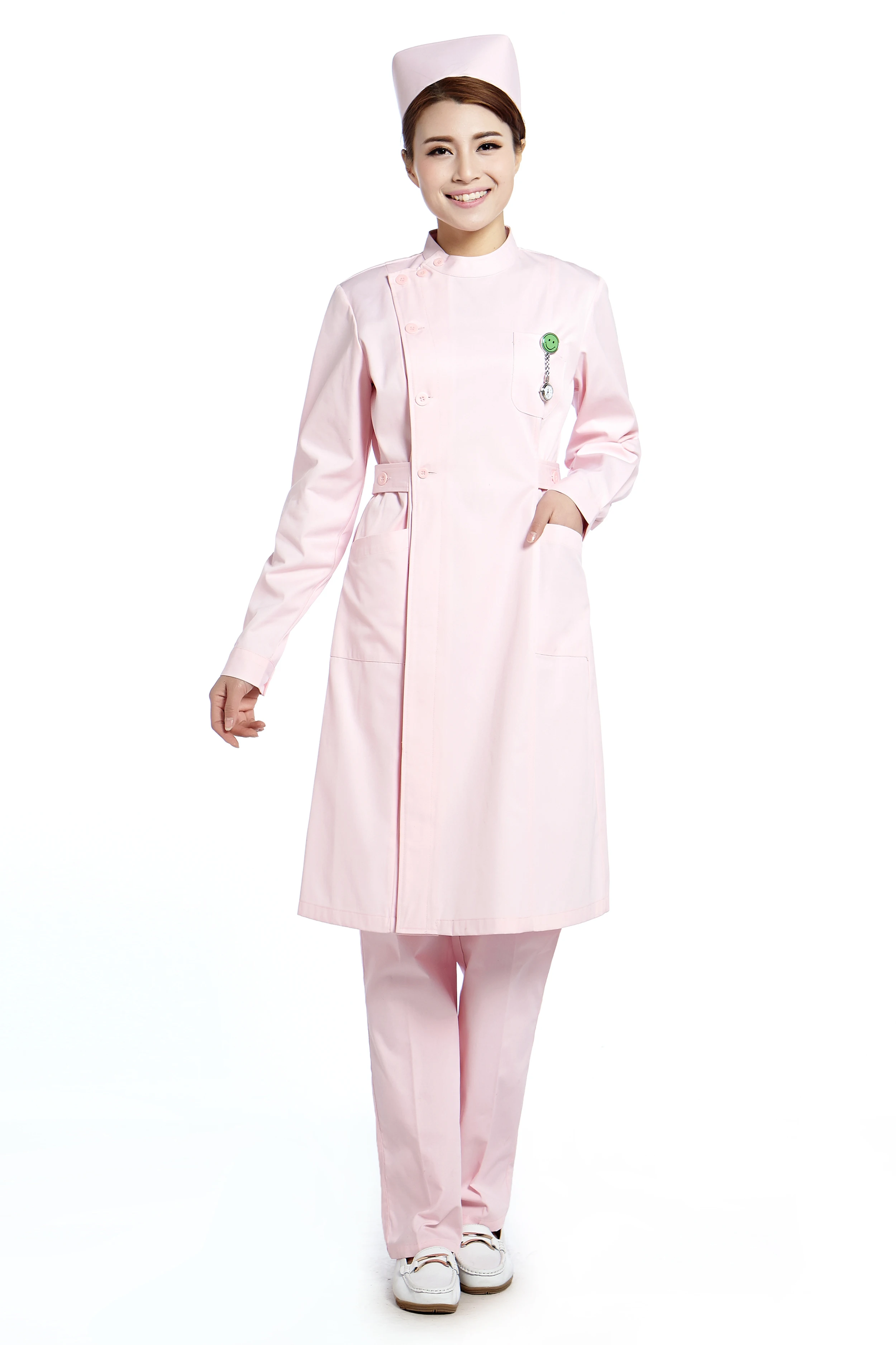Женская униформа медсестры розовая с длинным рукавом Аптечная форма для