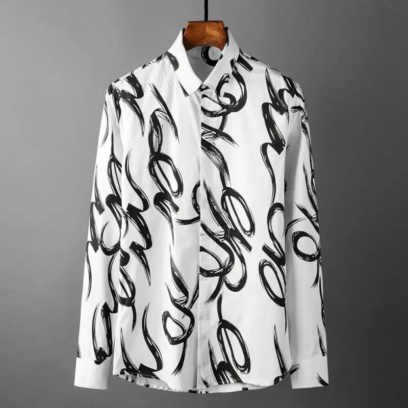 

2021 100% Cotton Mens Shirts Luxury Hand-painted Printing Long Sleeve Men Shirt Plus Size 4xl Slim Fit Casual Man Shirts