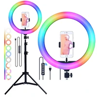 fosoto 26cm rgb led selfie ring light with holder usb photographic lighting lamp with 1 6m tripod for makeup video live youtube