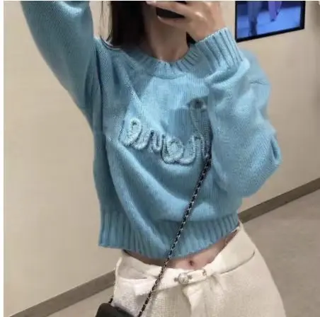 

Autumn and Winter New Letter Embroidery Pullover Sweater Women Round Neck Long Sleeve Loose Fashion Trend Top Women