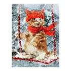 Кошка на качелях снежный день Алмазная картина круглая полная дрель мультфильм животное Сделай Сам мозаика вышивка 5D Вышивка крестом домашний декор