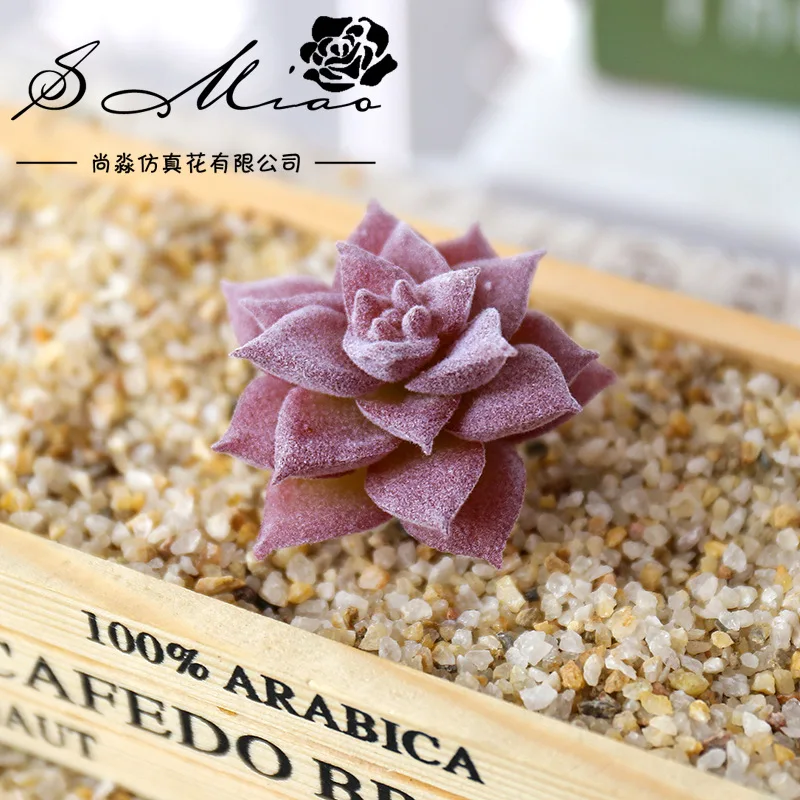 Розовые зеленые фиолетовые флокированные Искусственные суккуленты растения для