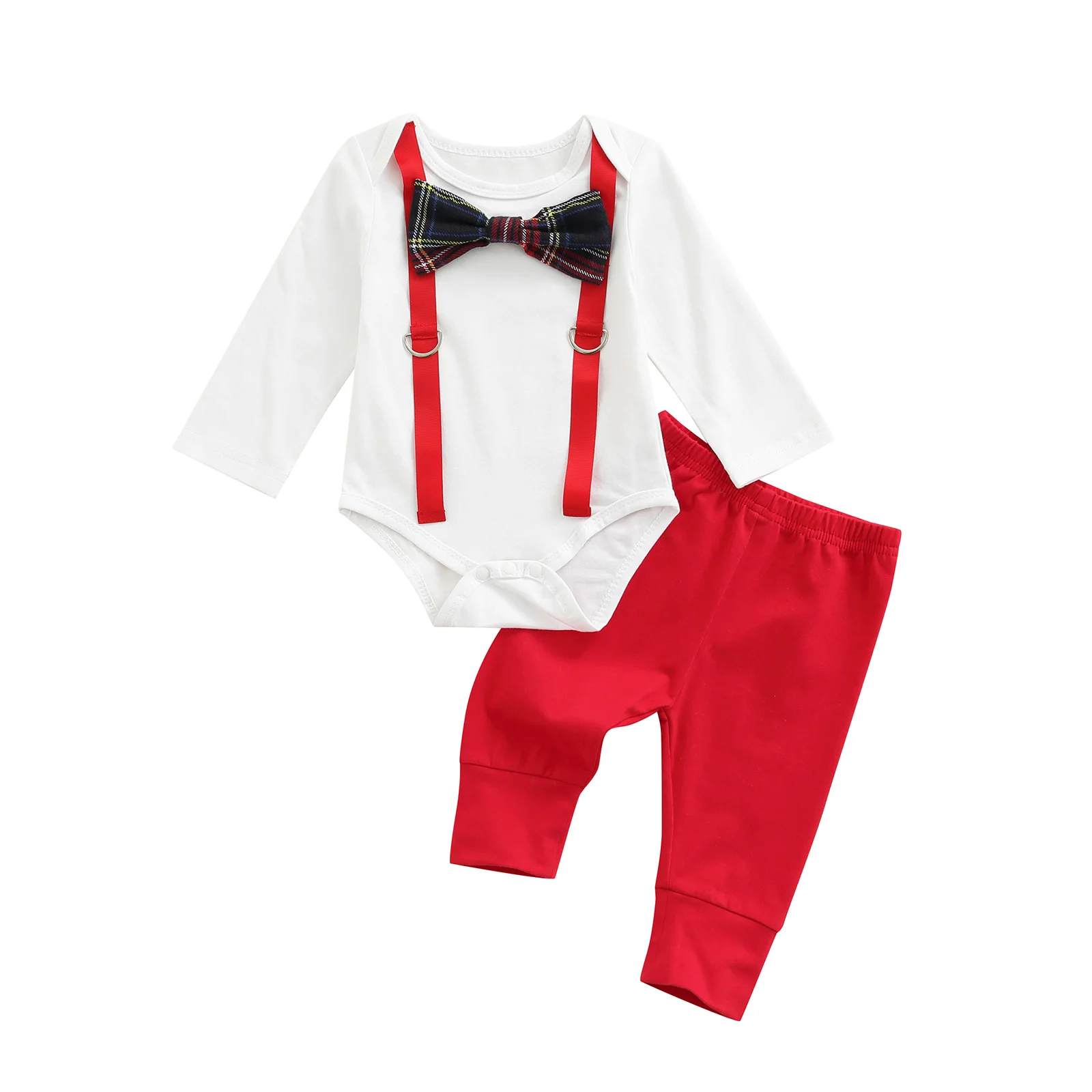 

Одежда для маленьких мальчиков из двух предметов, Модный комбинезон с длинным рукавом и однотонные брюки с бантом