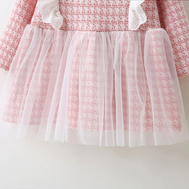 Платье для девочек кружевное с оборками Сетчатое длинным рукавом на возраст 0-18