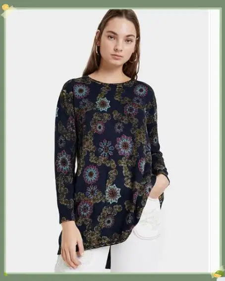 

2021 new Spanish Desigual Ladies Loose Long Knitted Sweater slim sweater thin embroidered flower coat to show temperament