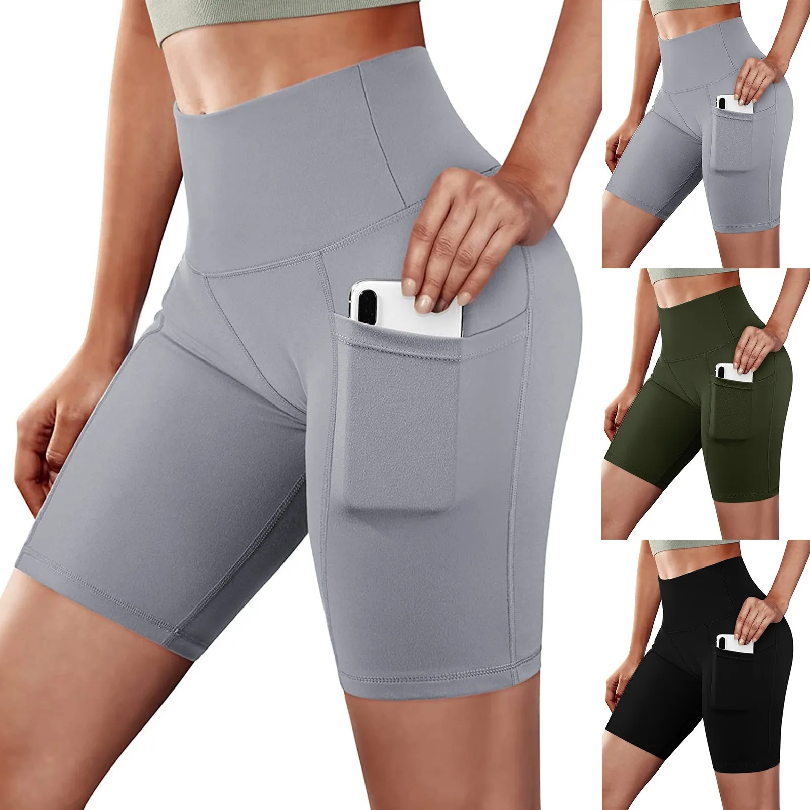 

Training Yoga Shorts Women's Solid High Waist Pockets Short Leggins Abdomen Control Leggings Running Fitness Pants Female A50