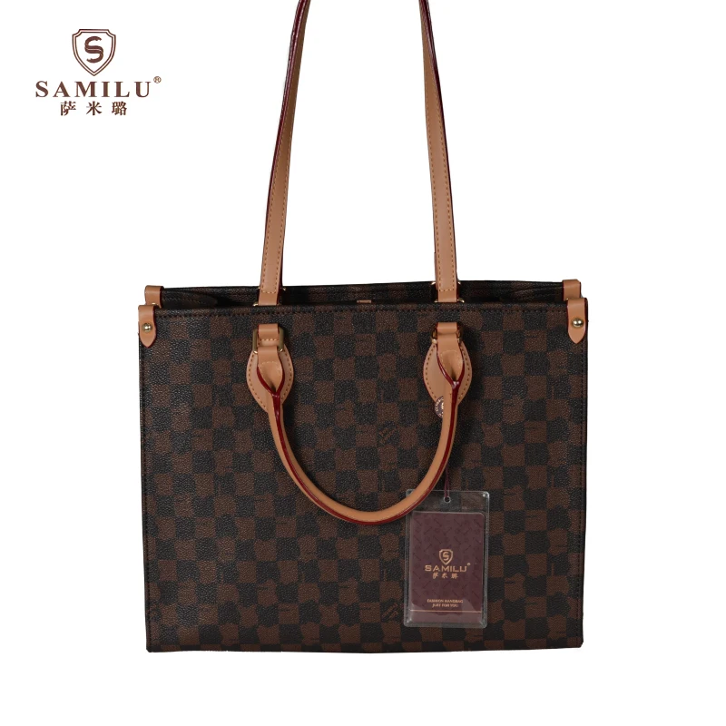 

SaMiLu 2021 New Large Capacity PVC Leather Bag Classic Check Pattern Ladies One Shoulder Tote Bag