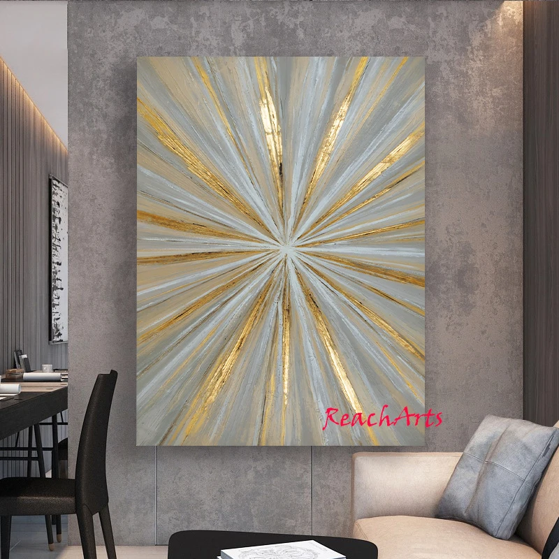 

Home Interior Decoration Handpainted Picture Abstract On Canvas Golden Silver Leaf Wall Arts For DiningRoom Large Luxury Nice