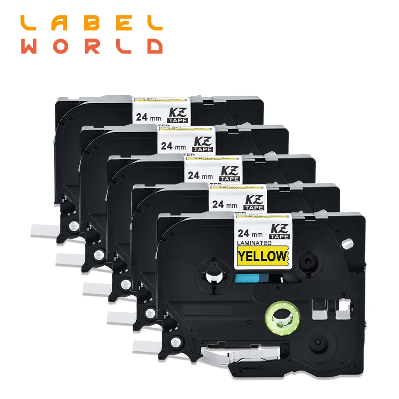 

Label World 24mm TZe black on yellow tze-651 label tape Compatible for brother P-TOUCH label printer ribbon 5 PACK