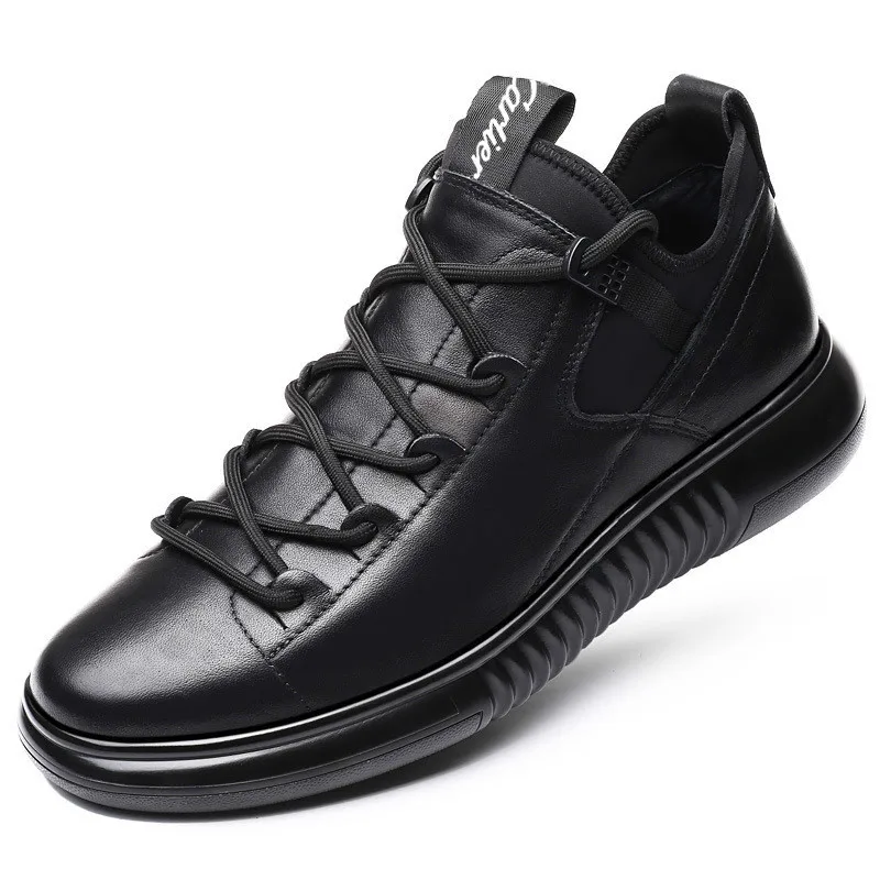 

New Arrival Men Fashion 5CM Elevator Shoes Trending Winter Warm Plush Sneaker Black Leather Non-slip Outdoor Casual Shoes